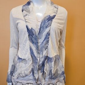 Flowy Blue Floral and Cream Women's Cardigan